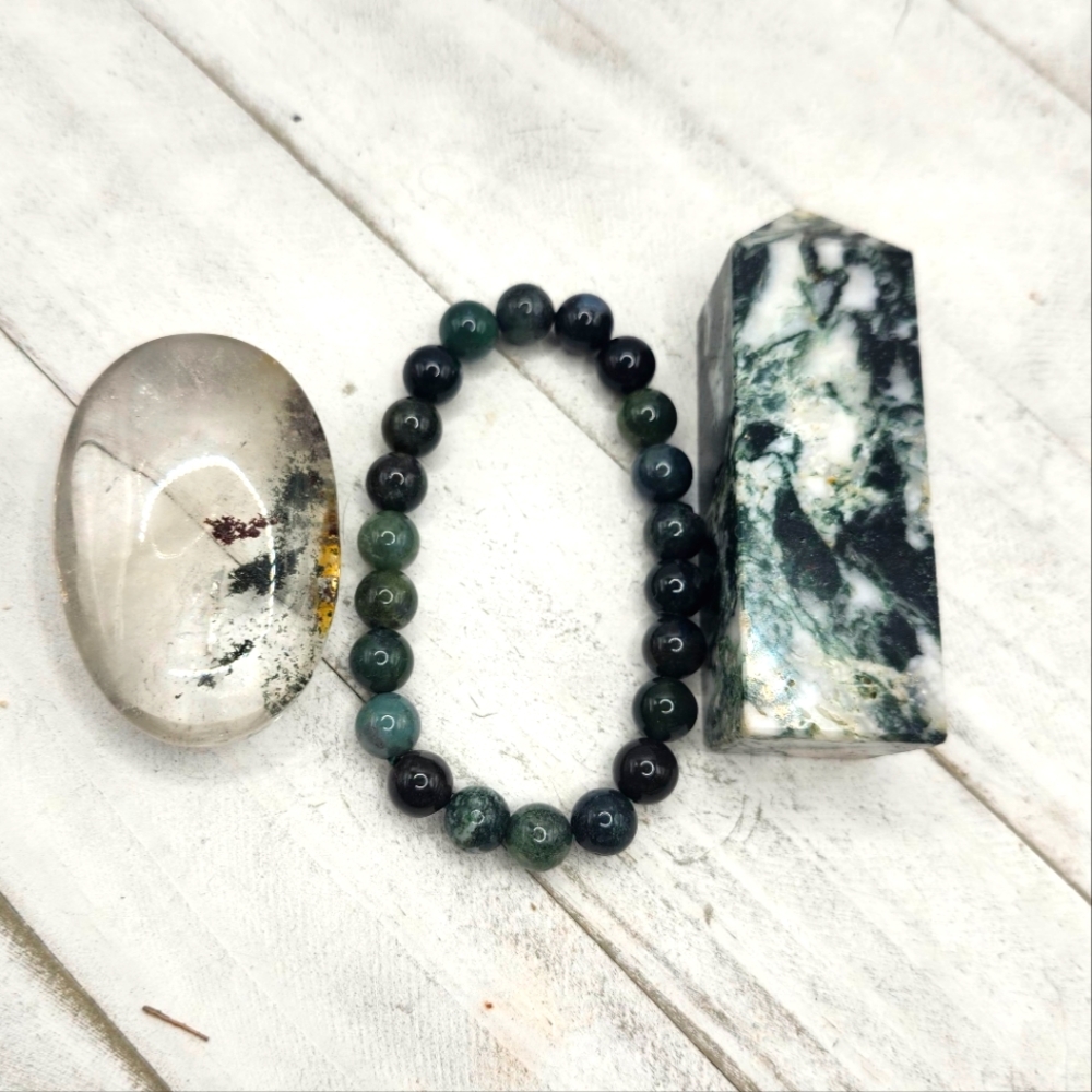 Green water grass tower, bracelet & garden quartz palm stone bundle